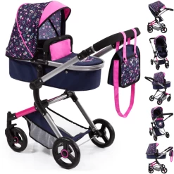 Bayer Design Combinatie Poppenwagen Vario Harten Blauw/roze Met Harten En Zeemeermin