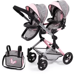 Bayer Design Twin Neo Poppenwagen Grijs/roze, Met Vlinder -SpeelgoedKorting bayer design twin neo poppenwagen grijs roze met vlinder a313430 4