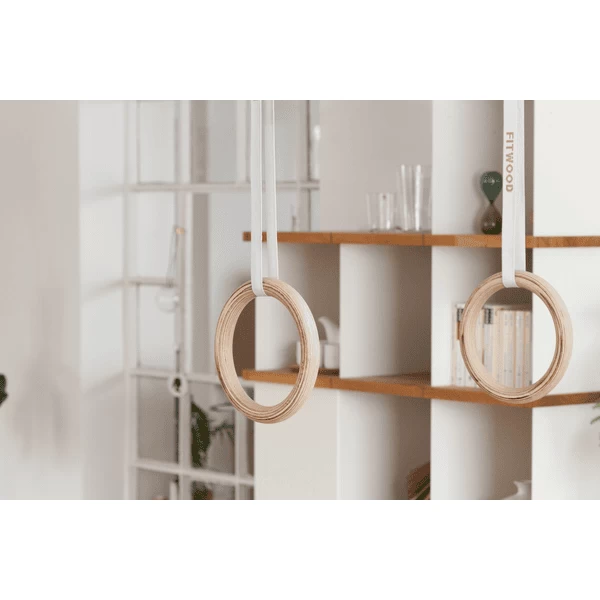 Fitwood ULPU Turnringen, Berken Wit Gewaxt - Zwarte Bandjes 2 Fitwood ULPU Turnringen, Berken Wit Gewaxt - Zwarte Bandjes - Afbeelding 2